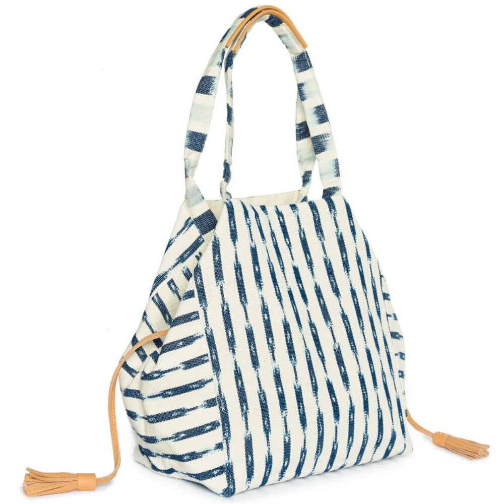 Mercado Global White & Blue Canvas Rosa Tote Bag